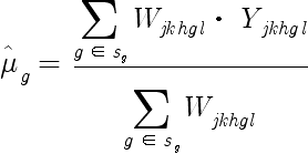 장애유형별 평균 = \frac{\sum_{g\in\s _g}^{} W _{jkhgl} * Y _{jkhgl}}{\sum_{g\in\s _g}^{} W _{jkhgl}}