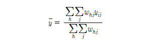 {bar y} = {sum_h sum_j w_{hj} y_{ij}}  over {sum_h sum_j w_{hj} }